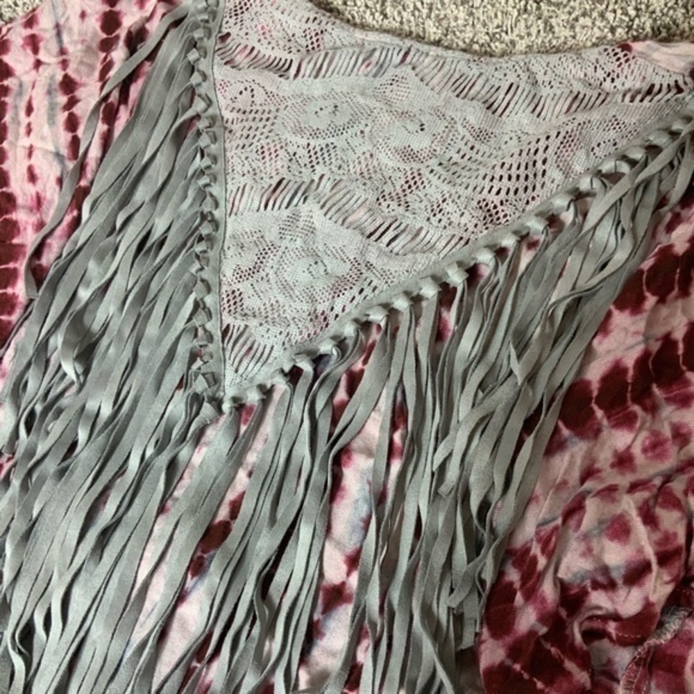 Judith March Tie-Dye Boho/Hippie Fringe Open Front Kimono Size Small - Picture 14 of 14